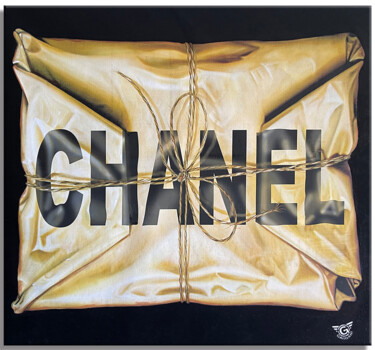 Schilderij getiteld "Wrapped with Chanel…" door Gardani, Origineel Kunstwerk, Olie Gemonteerd op Frame voor houten brancard
