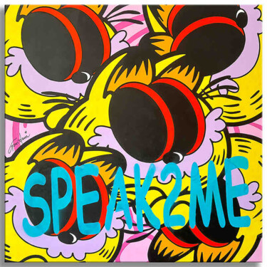 Schilderij getiteld "Garfield Speak to me" door Gardani, Origineel Kunstwerk, Acryl Gemonteerd op Frame voor houten brancard