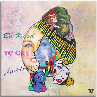 Painting titled "Be Kind Ellen DeGen…" by Gardani, Original Artwork, Oil Mounted on Wood Stretcher frame