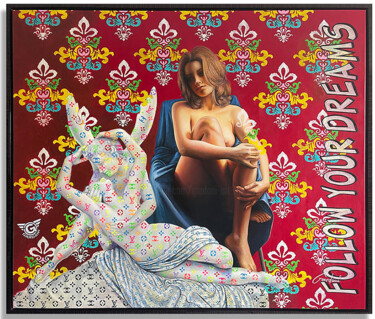 Malarstwo zatytułowany „Cupid’s Kiss” autorstwa Gardani, Oryginalna praca, Olej Zamontowany na Drewniana rama noszy