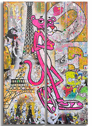 「Pink Paris -  Origi…」というタイトルの絵画 Gardaniによって, オリジナルのアートワーク, アクリル ウッドストレッチャーフレームにマウント