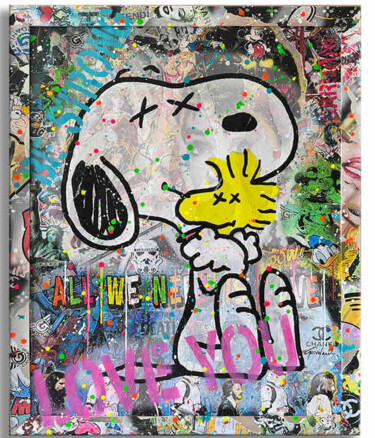 Painting titled "Snoopy Always be Fr…" by Gardani, Original Artwork, Acrylic Mounted on Wood Stretcher frame