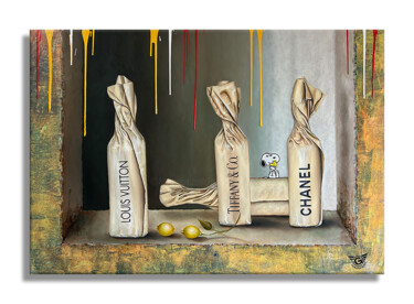Картина под названием "Luxury Bottles" - Gardani, Подлинное произведение искусства, Масло Установлен на Деревянная рама для…