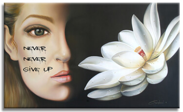 Painting titled "Never Give Up" by Gardani, Original Artwork, Oil Mounted on Wood Stretcher frame