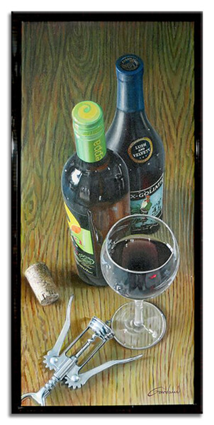 Schilderij getiteld "wine of love" door Gardani, Origineel Kunstwerk, Olie Gemonteerd op Frame voor houten brancard