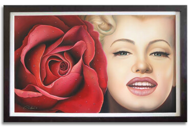 Painting titled "Marilyn Red" by Gardani, Original Artwork, Oil Mounted on Wood Stretcher frame