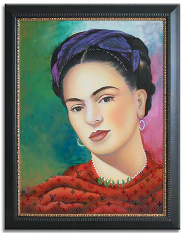 Painting titled "Frida Kahlo Passion" by Gardani, Original Artwork, Oil Mounted on Wood Stretcher frame