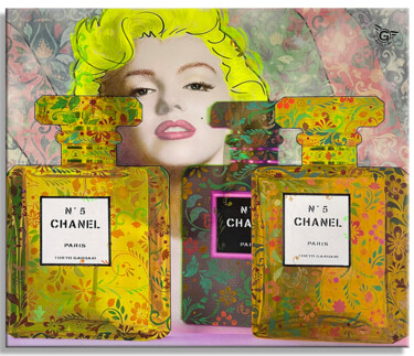 Malerei mit dem Titel "Chanel Tokyo Marilyn" von Gardani, Original-Kunstwerk, Öl Auf Keilrahmen aus Holz montiert