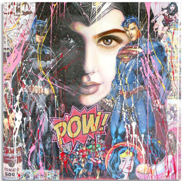 Painting titled "Batman Superman Bea…" by Gardani, Original Artwork, Acrylic Mounted on Wood Stretcher frame