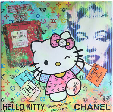 Pintura intitulada "Hello Kitty Chanel" por Gardani, Obras de arte originais, Acrílico Montado em Armação em madeira