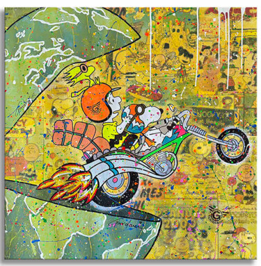Malarstwo zatytułowany „To the rescue Snoopy” autorstwa Gardani, Oryginalna praca, Akryl Zamontowany na Drewniana rama noszy