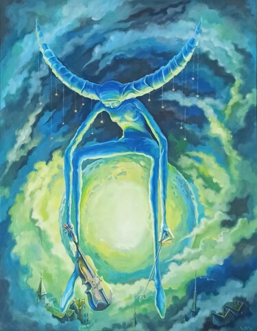 Peinture intitulée "Длинный месяц на Лу…" par Garik Kuba, Œuvre d'art originale, Acrylique