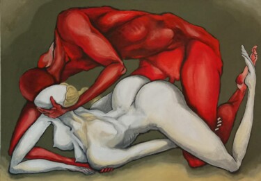 Peinture intitulée "Купание красного ко…" par Garik Kuba, Œuvre d'art originale, Acrylique