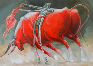 Painting titled "Color bullfighting" by Garik Kuba, Original Artwork, Oil