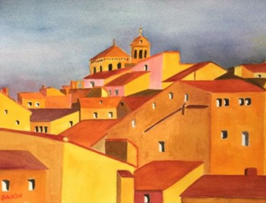 Painting titled "Les toits d'Arles" by Michèle Garin, Original Artwork, Watercolor