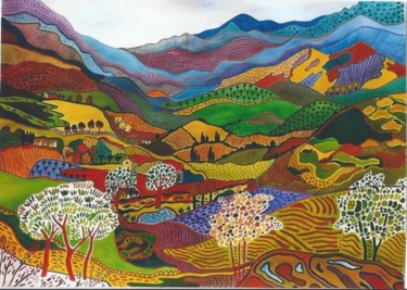 Painting titled "Collines ou Paysage…" by Michèle Garin, Original Artwork