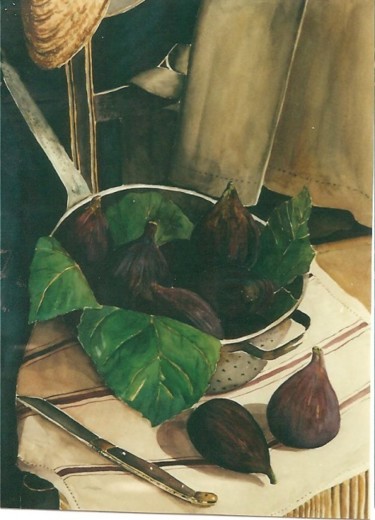 Pintura intitulada "Figues et torchon." por Michèle Garin, Obras de arte originais