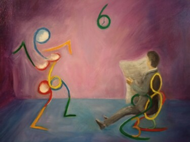 Painting titled "Le comptable" by Garjifet, Original Artwork, Oil Mounted on Wood Stretcher frame