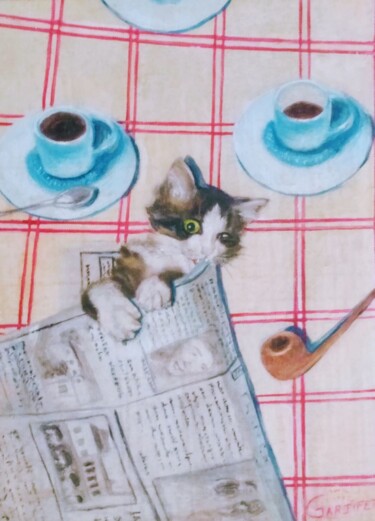 Painting titled "Elton (mon chat)" by Garjifet, Original Artwork, Oil Mounted on artwork_cat.