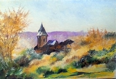 Peinture intitulée "Un clocher en Alsace" par Charlesp, Œuvre d'art originale, Acrylique
