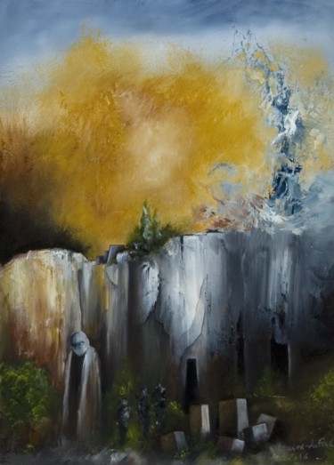 Peinture intitulée "Les falaises végéta…" par Garnier-Lafond, Œuvre d'art originale, Huile