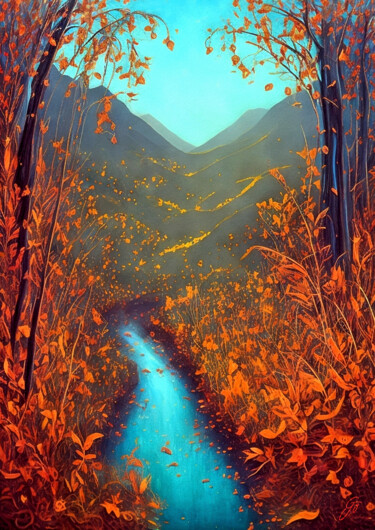 Digitale Kunst mit dem Titel "Herbstlandschaft IV" von Garrulus Glandarius, Original-Kunstwerk, Digitale Malerei