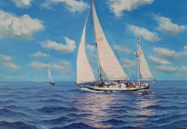 Картина под названием "Seascape with Sailb…" - Garry Arzumanyan, Подлинное произведение искусства, Масло
