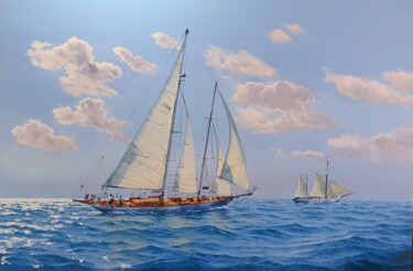 Painting titled "Seascape 29" by Garry Arzumanyan, Original Artwork, Oil Mounted on Wood Panel