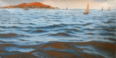 Painting titled "Waterscape 09" by Garry Arzumanyan, Original Artwork, Oil Mounted on Wood Stretcher frame