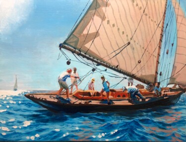 Painting titled "Seascape 40" by Garry Arzumanyan, Original Artwork, Oil Mounted on Wood Stretcher frame
