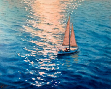Painting titled "Seascape 42" by Garry Arzumanyan, Original Artwork, Oil Mounted on Wood Stretcher frame