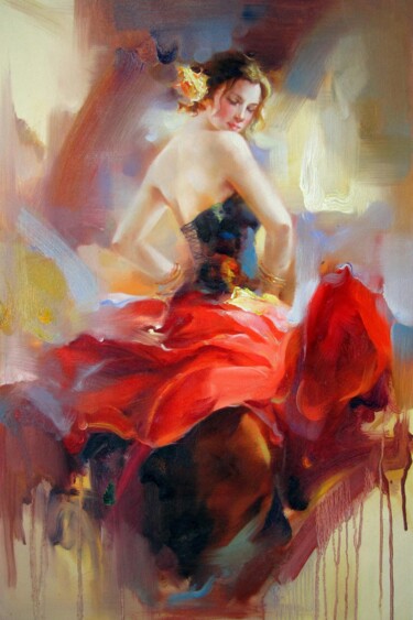 Painting titled "Flamenco 01D" by Garvin Ree, Original Artwork, Oil Mounted on Wood Stretcher frame