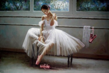 Painting titled "Ballerina 004D" by Garvin Ree, Original Artwork, Oil Mounted on Wood Stretcher frame