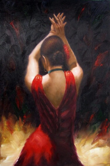 Painting titled "Fiery Dance 025" by Garvin Ree, Original Artwork, Oil Mounted on Wood Stretcher frame