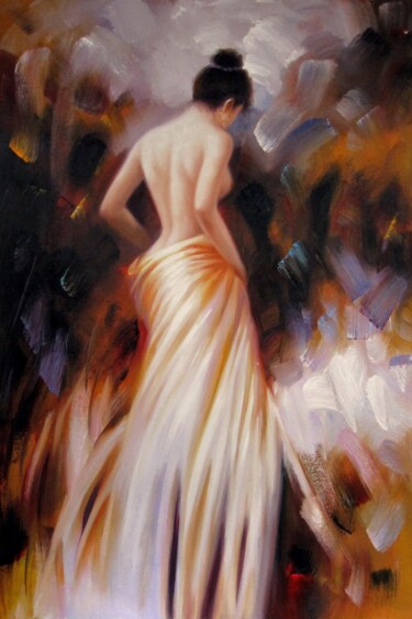 Painting titled "Sexy backview 102" by Garvin Ree, Original Artwork, Oil Mounted on Wood Stretcher frame