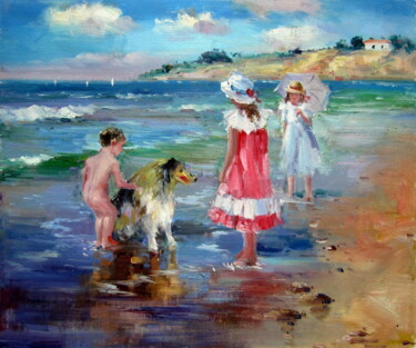 Painting titled "Beach 233" by Garvin Ree, Original Artwork, Oil Mounted on Wood Stretcher frame