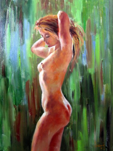 Painting titled "Nude 301D" by Garvin Ree, Original Artwork, Oil Mounted on Wood Stretcher frame