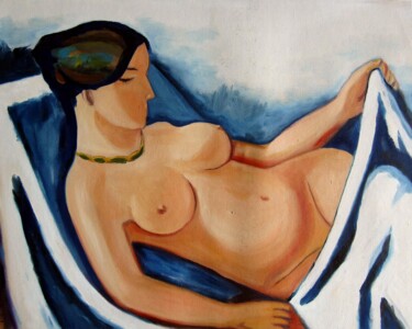 Painting titled "Nude recline 201D" by Garvin Ree, Original Artwork, Oil Mounted on Wood Stretcher frame