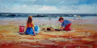 Painting titled "Beach 301" by Garvin Ree, Original Artwork, Oil Mounted on Wood Stretcher frame