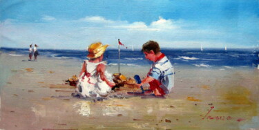 Painting titled "Beach 302" by Garvin Ree, Original Artwork, Oil Mounted on Wood Stretcher frame