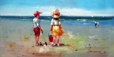 Painting titled "Beach 303" by Garvin Ree, Original Artwork, Oil Mounted on Wood Stretcher frame