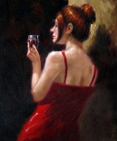 Painting titled "Drinking 001" by Garvin Ree, Original Artwork, Oil Mounted on Wood Stretcher frame