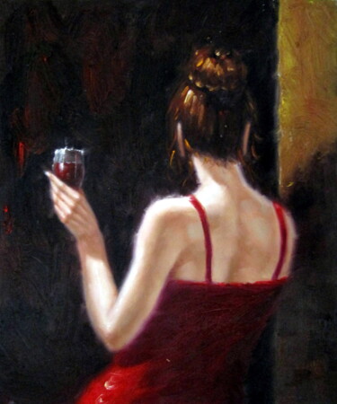Painting titled "Drinking 002" by Garvin Ree, Original Artwork, Oil Mounted on Wood Stretcher frame