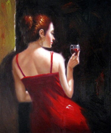 Painting titled "Drinking 004" by Garvin Ree, Original Artwork, Oil Mounted on Wood Stretcher frame