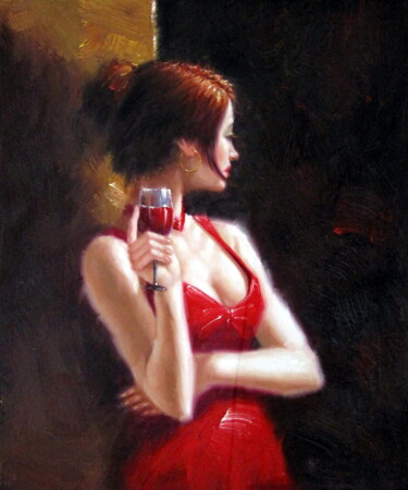 Painting titled "Drinking 008" by Garvin Ree, Original Artwork, Oil Mounted on Wood Stretcher frame