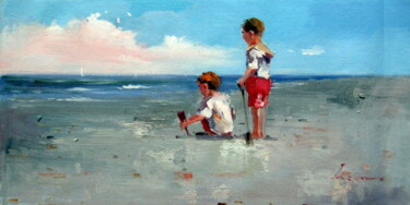 Painting titled "Beach 305" by Garvin Ree, Original Artwork, Oil Mounted on Wood Stretcher frame
