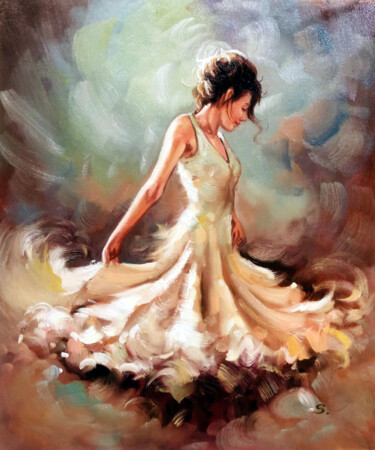 Painting titled "Ballerina 105D" by Garvin Ree, Original Artwork, Oil Mounted on Wood Stretcher frame