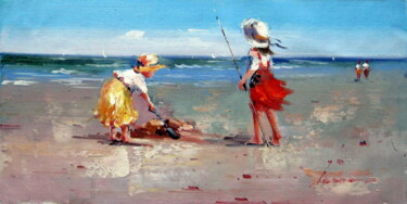 Painting titled "Beach 307" by Garvin Ree, Original Artwork, Oil Mounted on Wood Stretcher frame