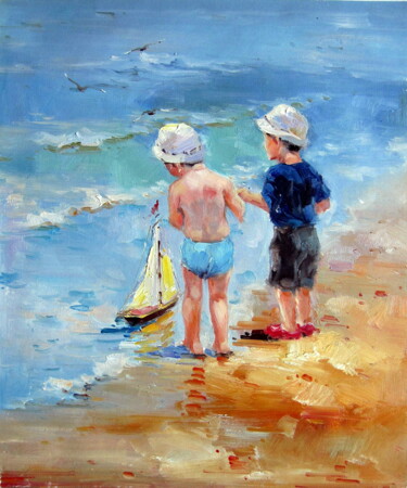 Painting titled "Beach 217" by Garvin Ree, Original Artwork, Oil Mounted on Wood Stretcher frame