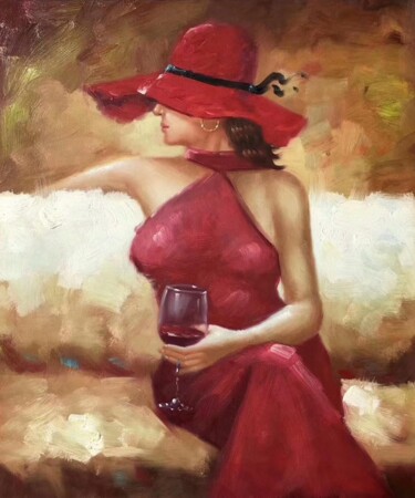 Painting titled "Drinking 012D" by Garvin Ree, Original Artwork, Oil Mounted on Wood Stretcher frame